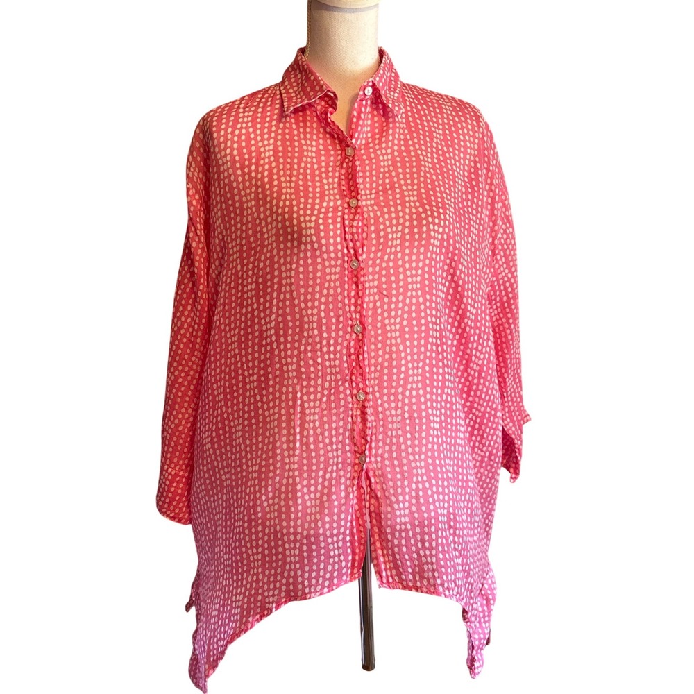 Potpourri Pink White Dotted Cotton shirt, large, resort, colorful, beach town